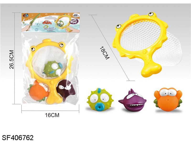 浴室戏水玩具(渔网+3搪胶玩具)