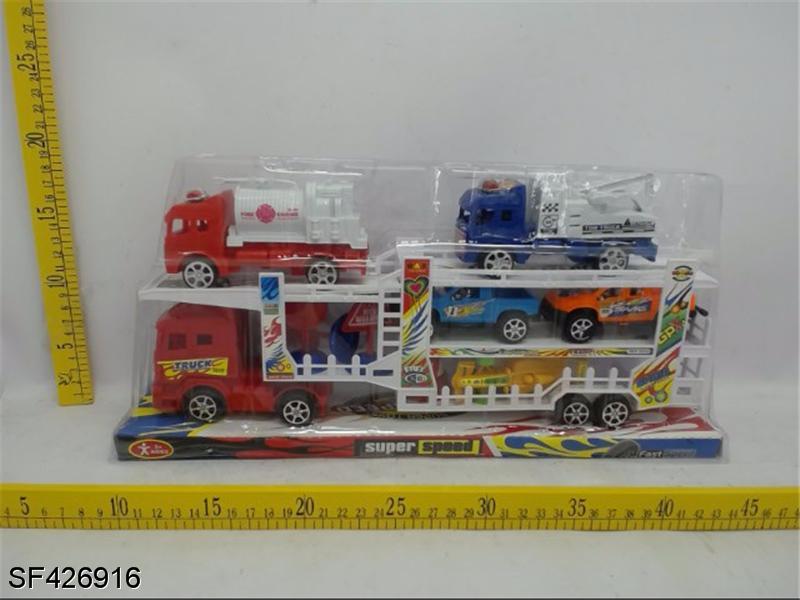 惯性三层车载2只工程车+车仔+1套路标