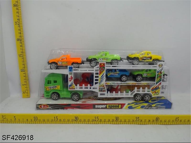 惯性三层车载5只赛车+车仔+1套路标