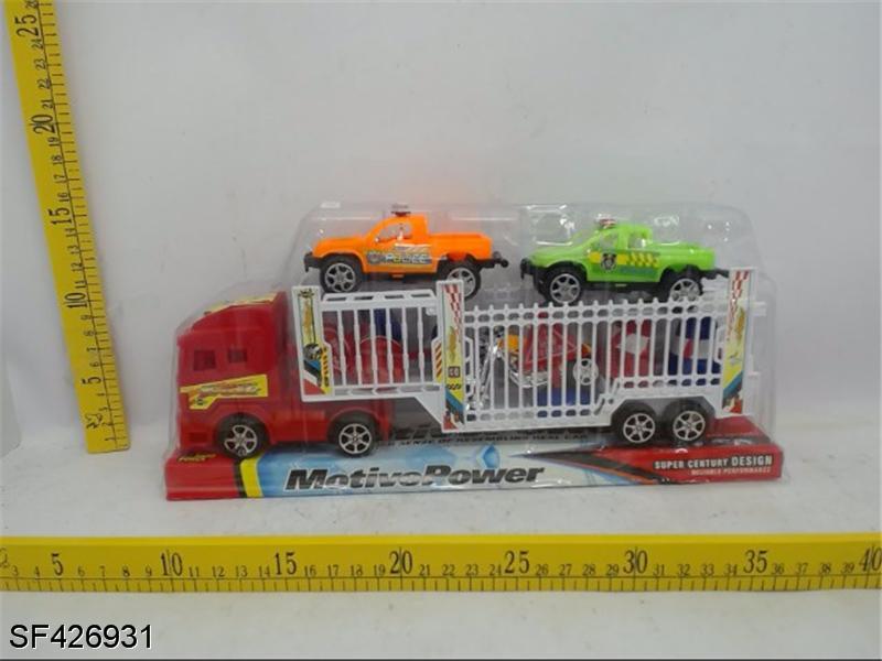 惯性双层车载2只赛车+摩托车+1套路标