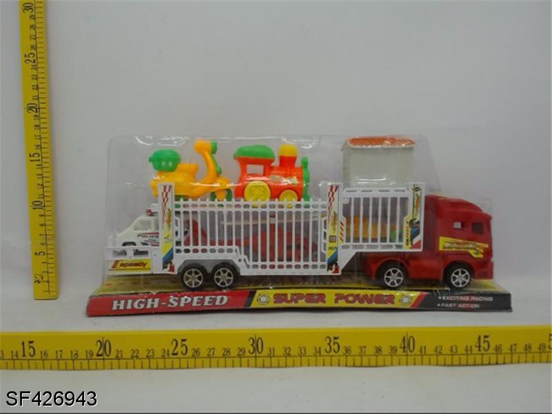 惯性双层车载2只回力车+房屋+1只飞机+2车仔
