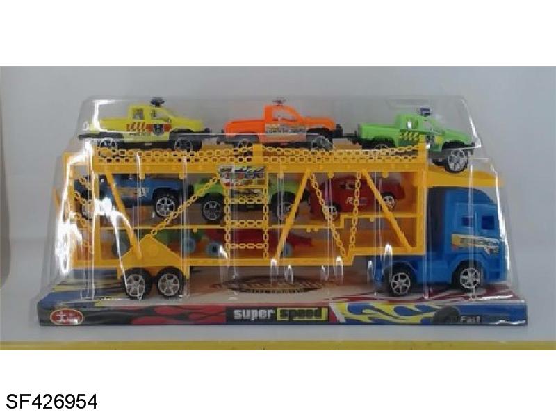 惯性三层车载3只警车+5只车仔