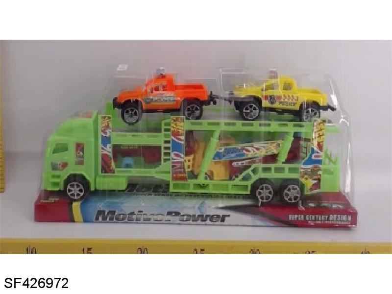 惯性双层车载2只警车+3只车仔