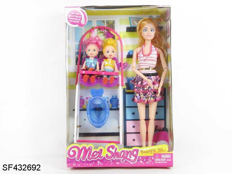 11.5寸12关节实身时装芭比带双人3寸实身芭比婴儿椅带浴池