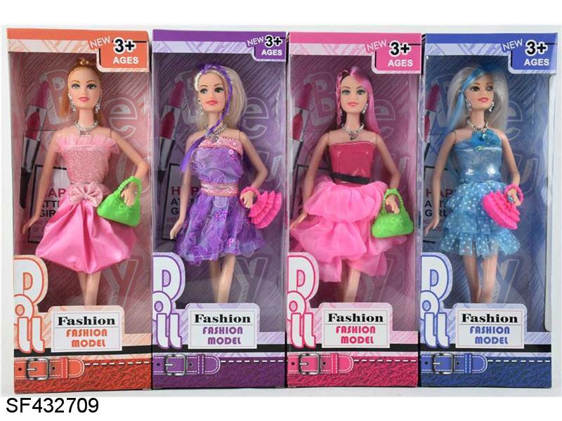 11.5寸时尚实身身关节芭比配包包4款式混装