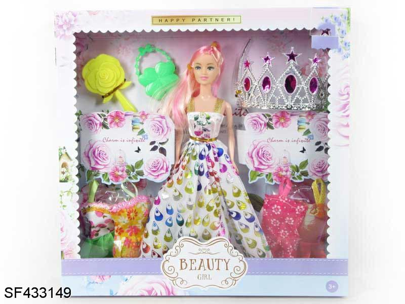 11.5寸实身婚纱公主芭比带大皇冠带花梳和蝴蝶包和吊衣服