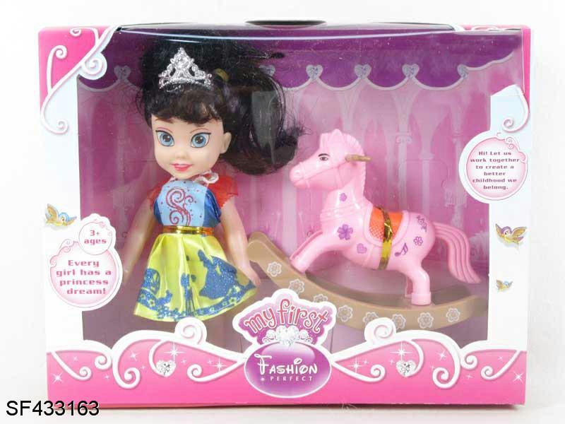 6寸实身迪士尼公主带摇马