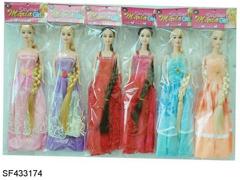 6只11.5寸实身长发公主芭比五款混装