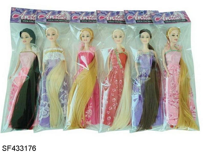 6只11.5寸实身长发公主芭比五款混装