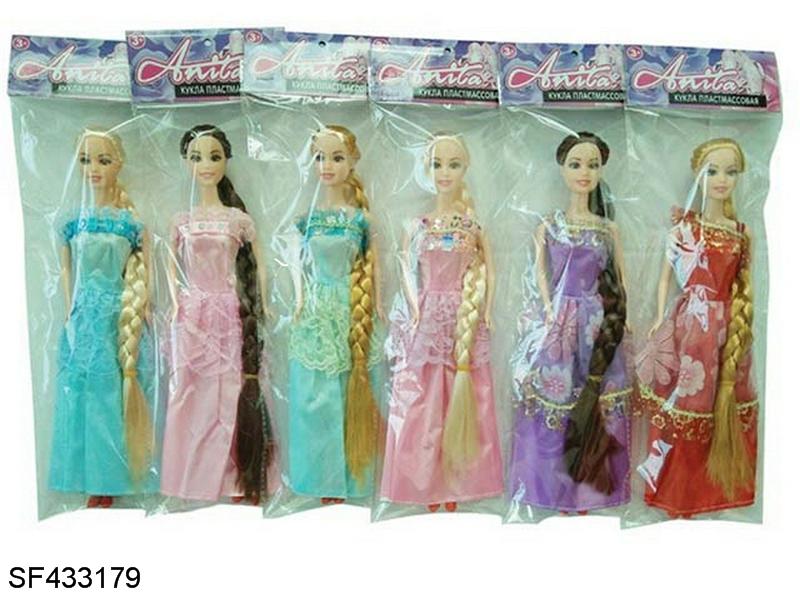 6只11.5寸实身长发公主芭比五款混装