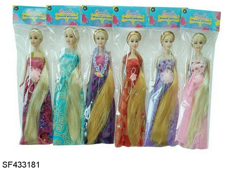 6只11.5寸实身长发公主芭比五款混装