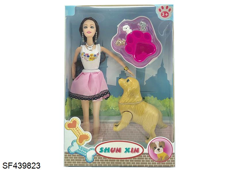 11.5寸实身芭比带小狗配件+狗盆