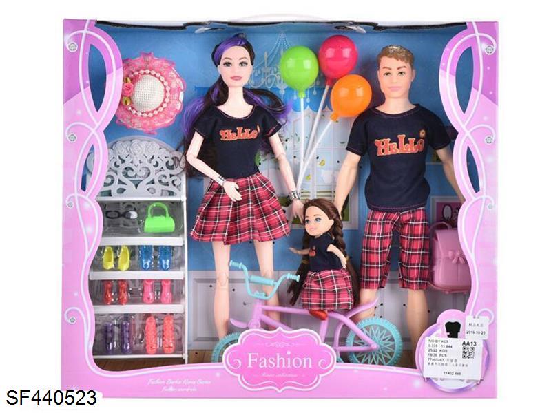 芭比娃娃三人亲子套装