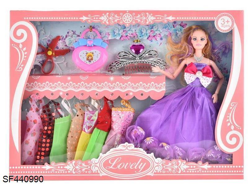 11.5寸9关节芭比娃娃+皇冠婚纱裙装