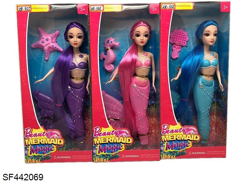 12寸实身带灯光3D眼睛美人鱼芭比