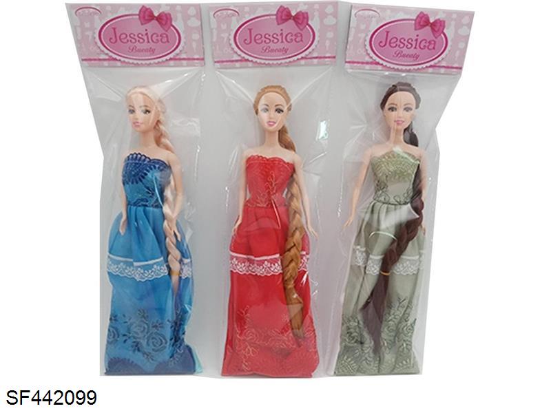 3只11.5寸实身长发公主芭比3款混装