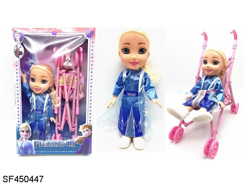 第4代3D真眼珠主题曲带灯光音乐14寸实身搪胶雪宝宝冰雪公仔带手动大推车
