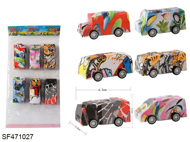 6PCS 涂鸦回力公交车