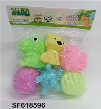 搪胶3只森林动物+3粒球带哨
