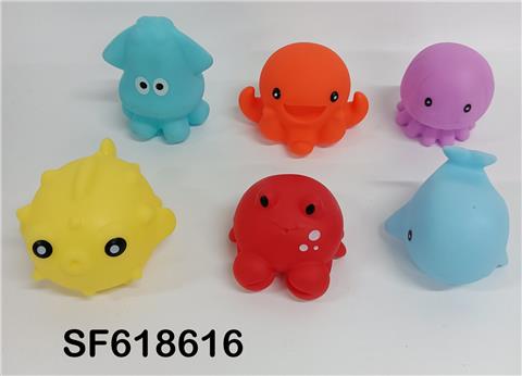 6粒搪胶海洋动物球带哨