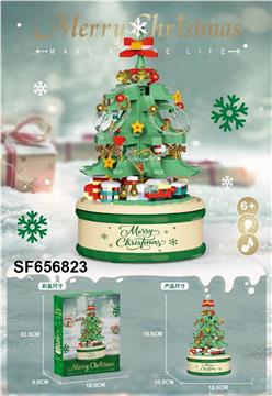 积木浅绿圣诞树音乐盒带灯光(683PCS)